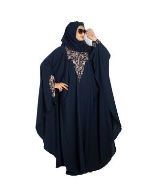 Blue embroidered crepe abaya 4