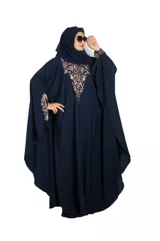 Blue embroidered crepe abaya