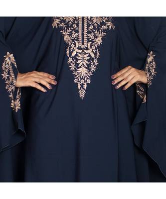 Blue embroidered crepe abaya 5