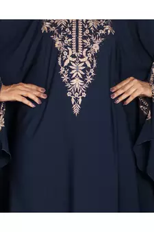 Blue embroidered crepe abaya