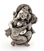 Oxidized White Metal Lord Ganesha Sitar Idol