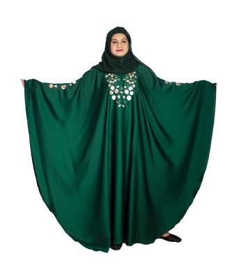 Green embroidered art silk abaya 1