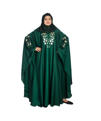Green embroidered art silk abaya 3