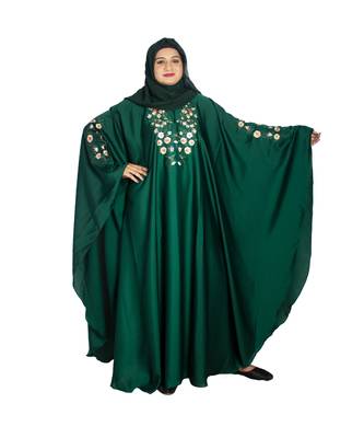 Green embroidered art silk abaya 4