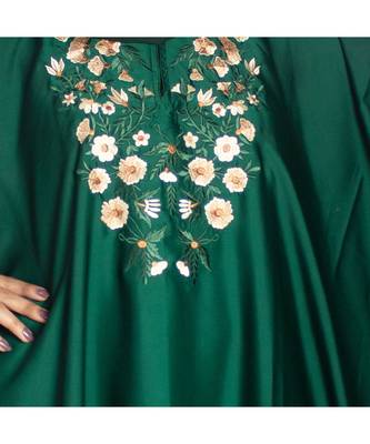 Green embroidered art silk abaya 5