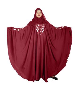 Maroon embroidered art silk abaya 1