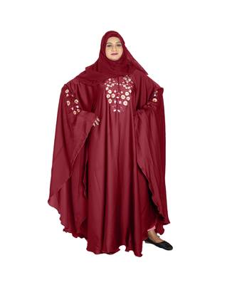 Maroon embroidered art silk abaya 3