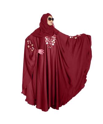 Maroon embroidered art silk abaya 4