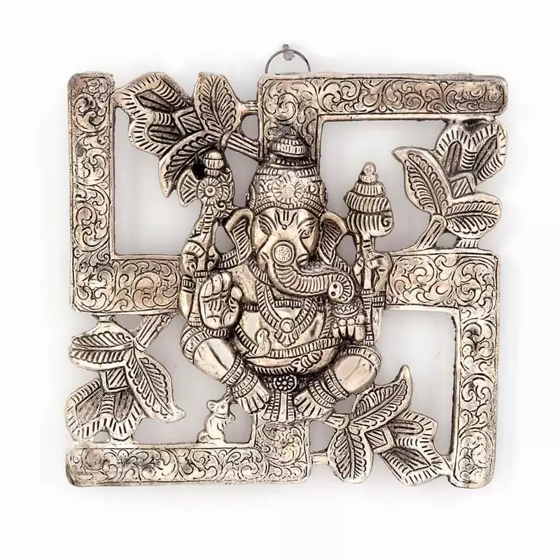 Antique White Metal Swastik Ganesha Hanging
