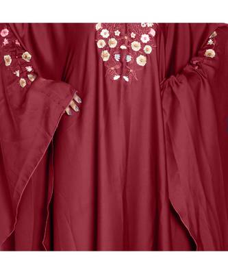 Maroon embroidered art silk abaya 5
