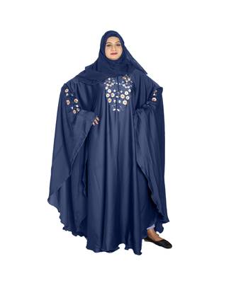 Blue embroidered art silk abaya 3
