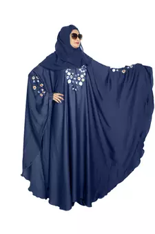 Blue embroidered art silk abaya