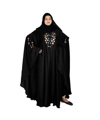 Black embroidered art silk abaya 3