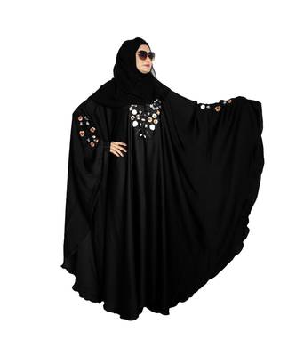 Black embroidered art silk abaya 4
