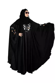 Black embroidered art silk abaya