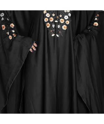 Black embroidered art silk abaya 5