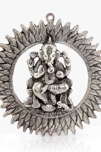 Unique White Metal Chakra Ganesha Idol Hanging