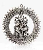 Unique White Metal Chakra Ganesha Idol Hanging