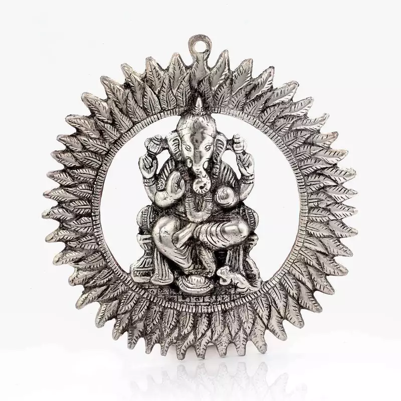 Unique White Metal Chakra Ganesha Idol Hanging