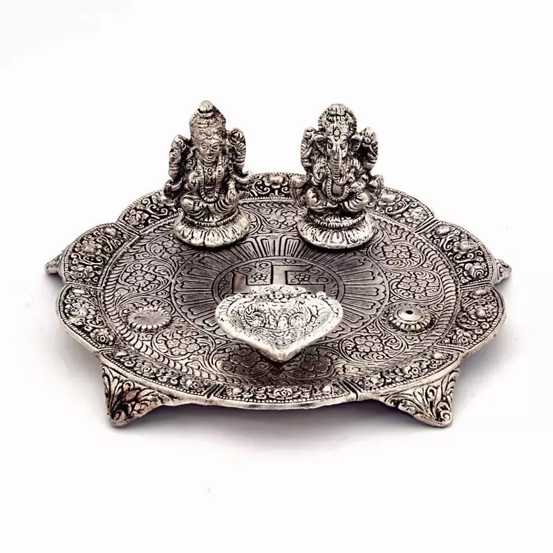 White Metal Lord Laxmi Ganesh With Dia Thali