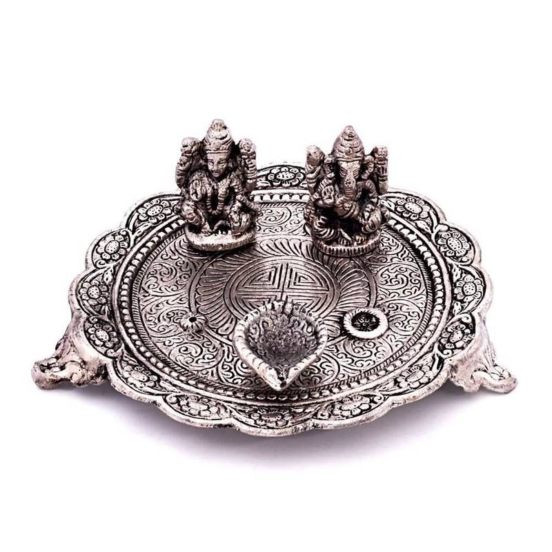 White Metal Lord Laxmi Ganesh With Dia Thali