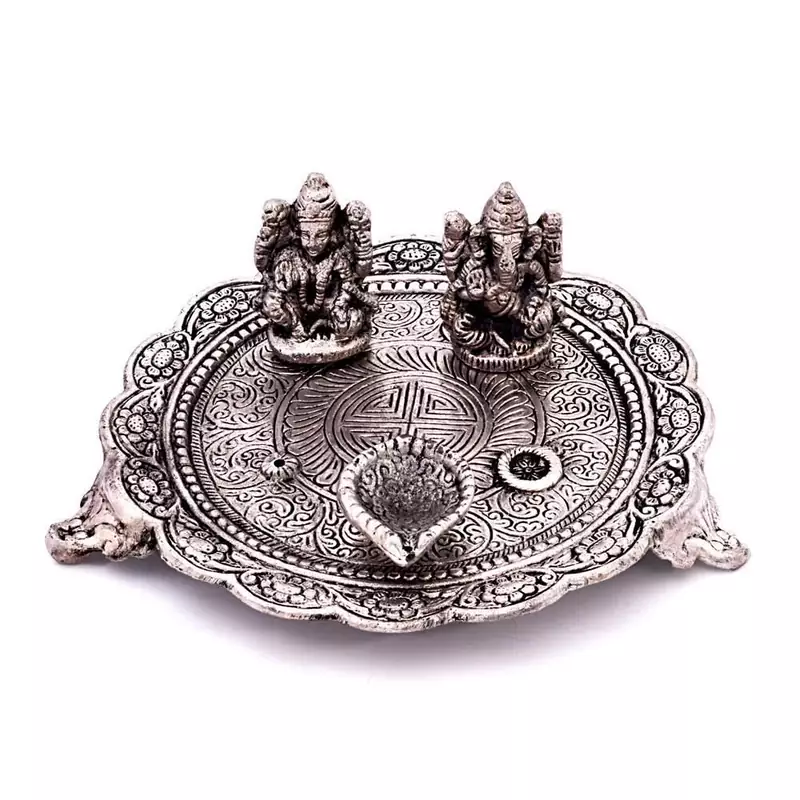 White Metal Lord Laxmi Ganesh With Dia Thali