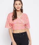 Pink printed viscose rayon crop-tops