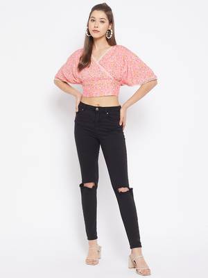 Pink printed viscose rayon crop-tops 3