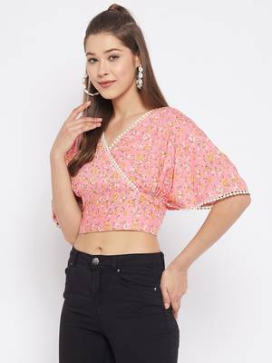 Pink printed viscose rayon crop-tops 4