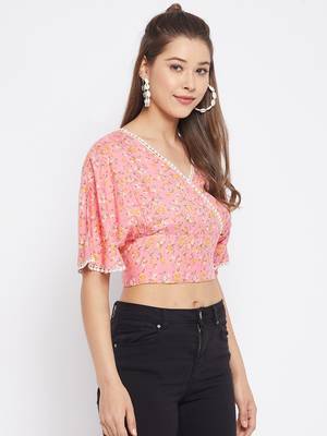 Pink printed viscose rayon crop-tops 5