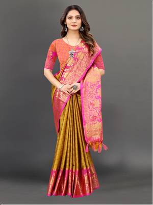 Yellow Woven Cotton Silk Saree With Blouse 2