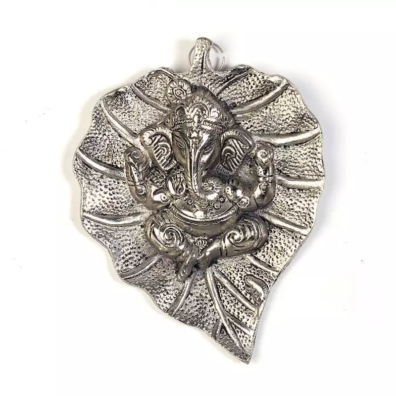 Oxidized White Metal Leaf Ganesha Idol Hanging