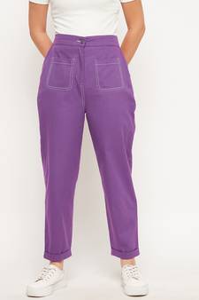 Purple plain cotton trousers