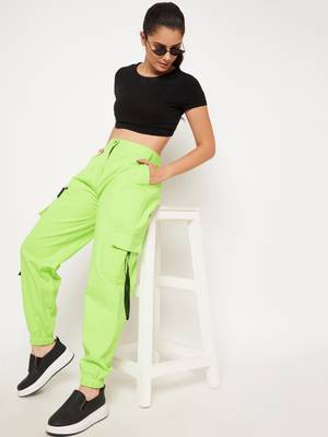 Green plain cotton trousers 2