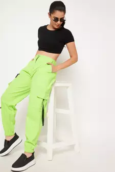 Green plain cotton trousers