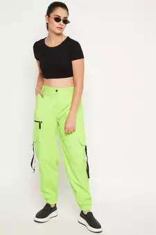 Green plain cotton trousers