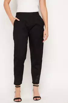 Black plain cotton trousers