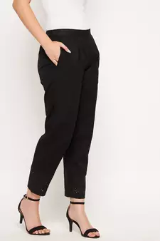 Black plain cotton trousers