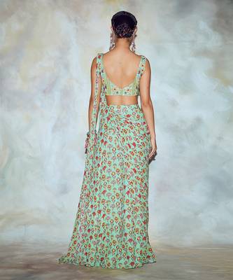 Mint Green Floral Saree Set 4