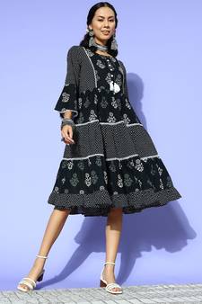 Black printed cotton maxi-dresses