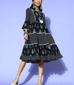 Black printed cotton maxi-dresses