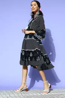 Black printed cotton maxi-dresses
