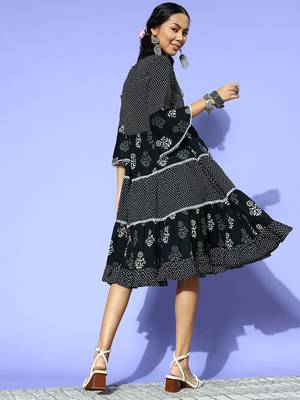 Black printed cotton maxi-dresses 3