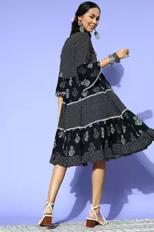 Black printed cotton maxi-dresses