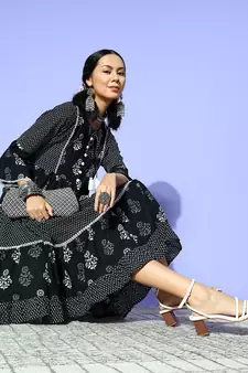 Black printed cotton maxi-dresses