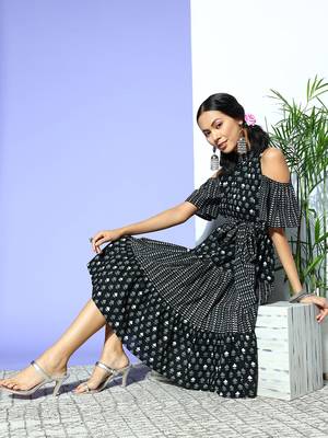 Black printed cotton maxi-dresses 1