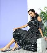 Black printed cotton maxi-dresses