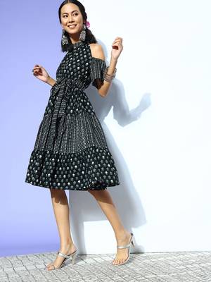 Black printed cotton maxi-dresses 2