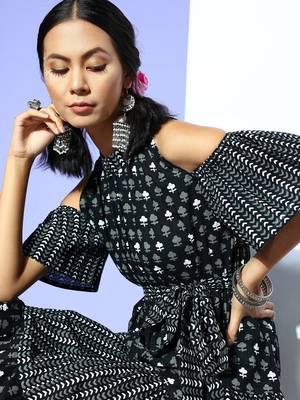 Black printed cotton maxi-dresses 4