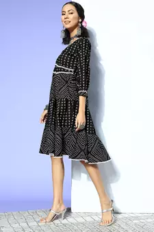 Black printed cotton maxi-dresses